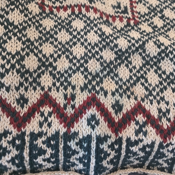 RARE VTG 90s Ralph Lauren Country Cropped Wool Nordic Sweater Large Green Cream - Picture 11 of 11